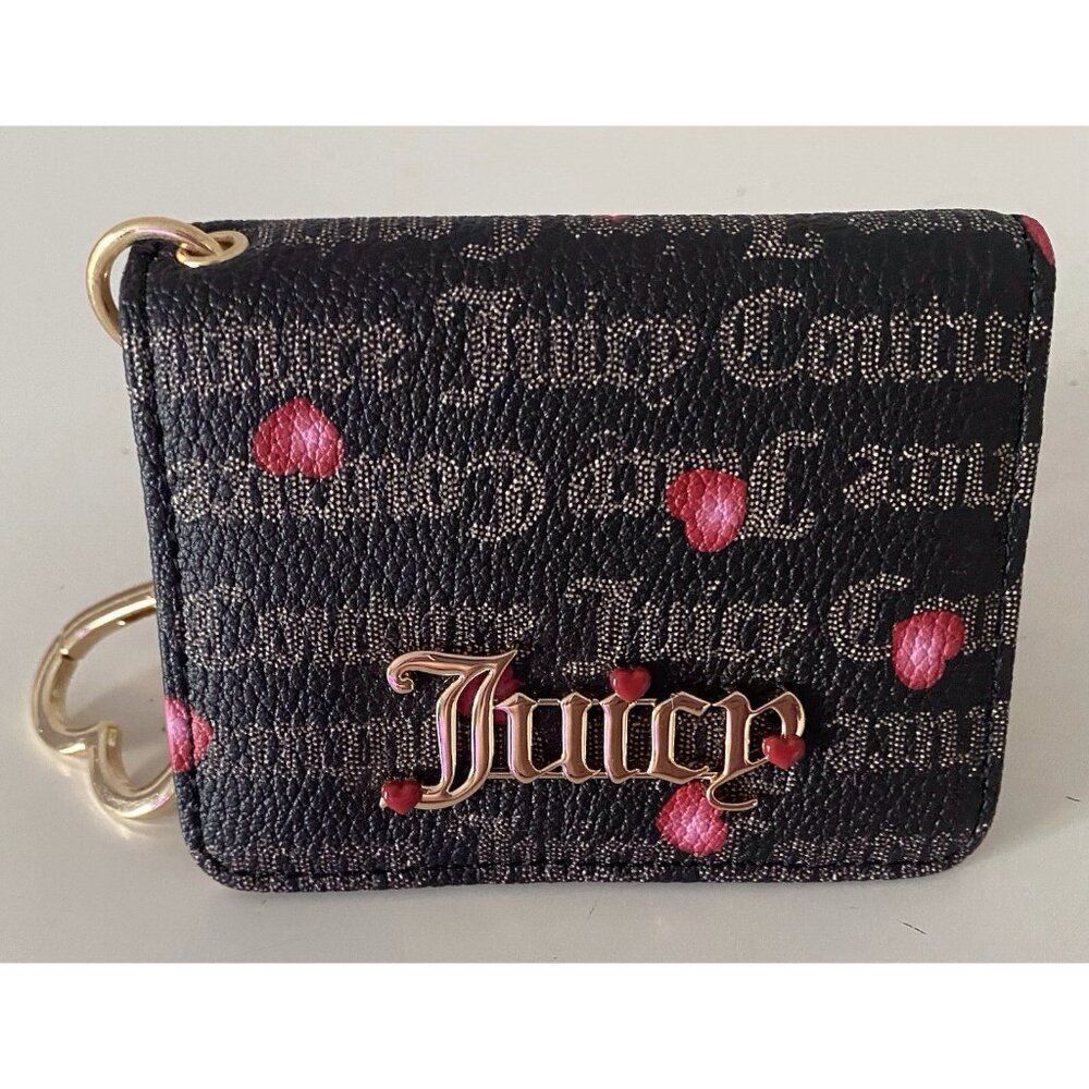 Juicy Couture Wallet Card‎ Case Key FOB Liquorice Black Red Hearts NEW NO TAGS